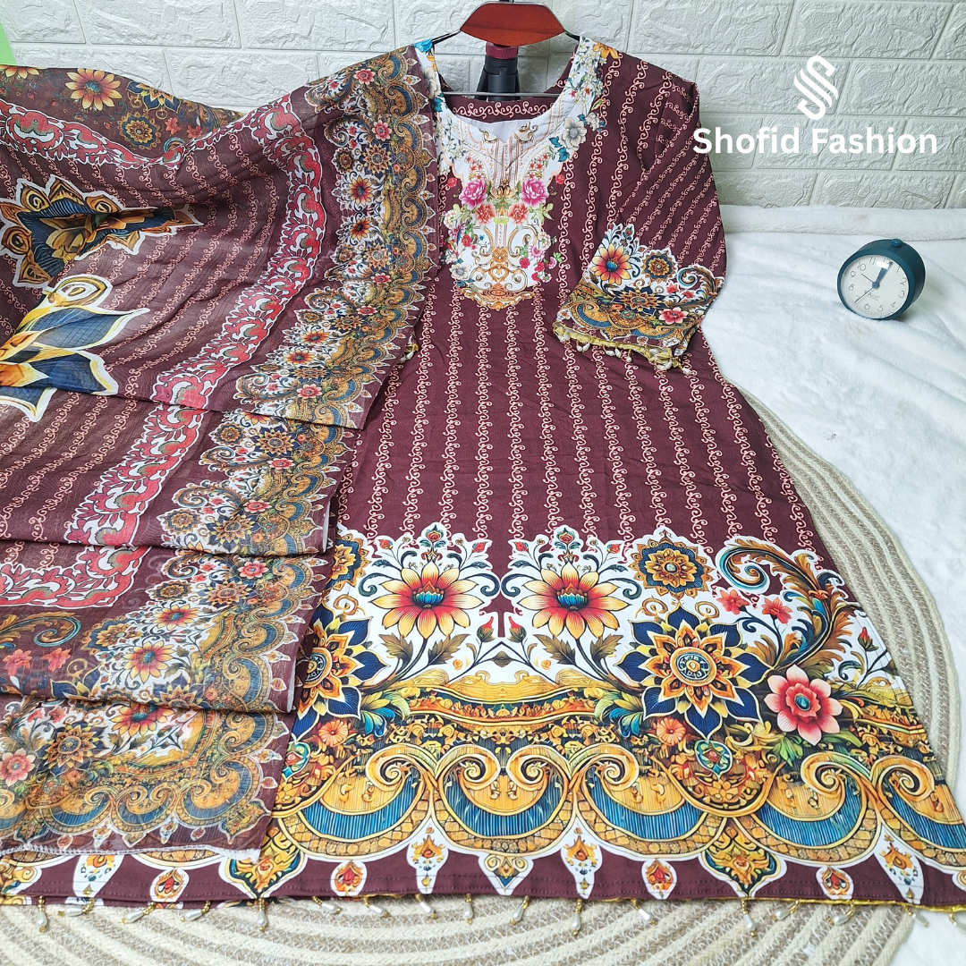 High Quality Alex Digital Print - Maroon Color